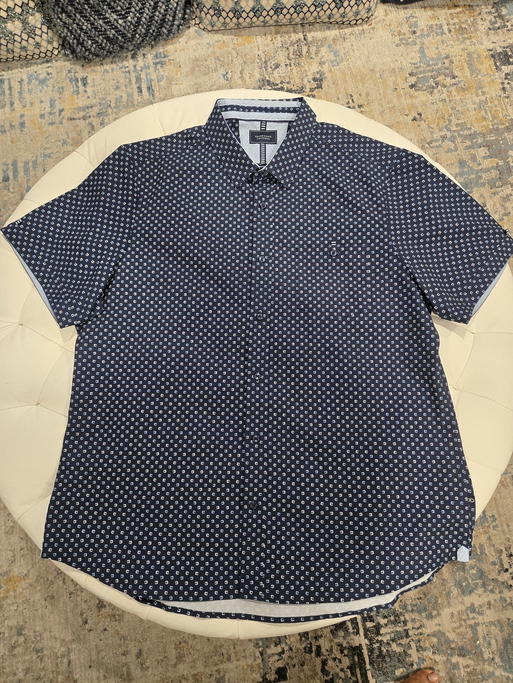 7 Diamonds Navy and White Short-Sleeve Button-Down Shirt